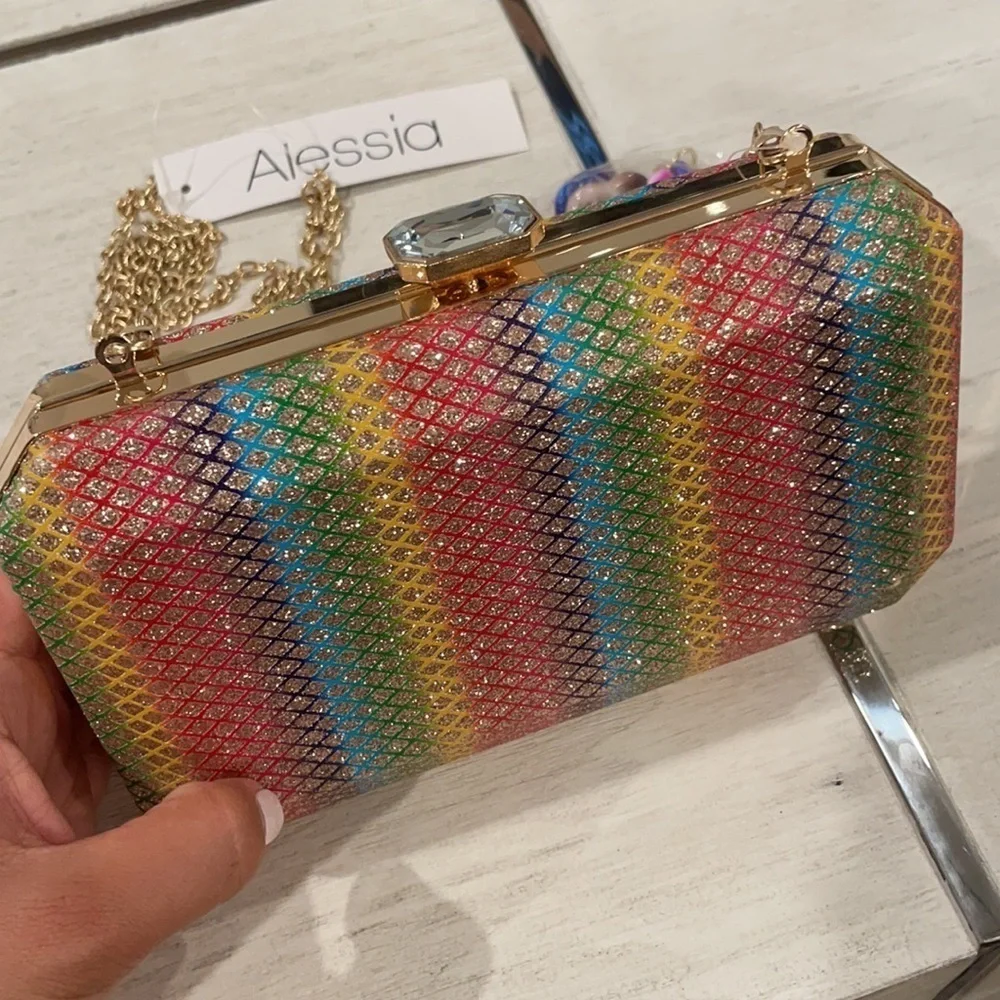 Alessia Rainbow glitter rhinestone clutch purse